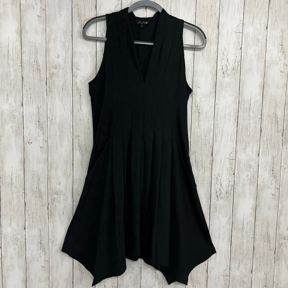 De Philo Black Sleeveless V Neck Flowy Pockets Basic Fairy Goth Witchy Dress - Picture 1 of 10